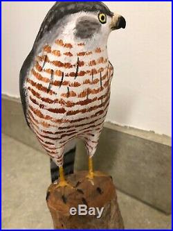 Vintage Peter Peltz Sharp Shiners Hawk Carved Wood Folk Art Bird Sculpture