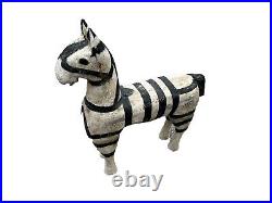 Vintage Primitive Hand Carved Wooden Folk Art Zebra Plant Stand Sculpture