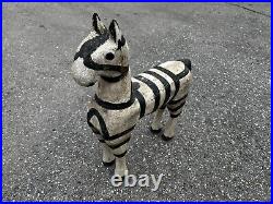 Vintage Primitive Hand Carved Wooden Folk Art Zebra Plant Stand Sculpture