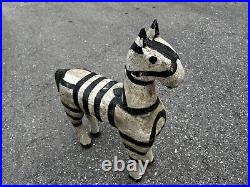 Vintage Primitive Hand Carved Wooden Folk Art Zebra Plant Stand Sculpture