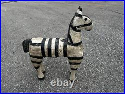 Vintage Primitive Hand Carved Wooden Folk Art Zebra Plant Stand Sculpture