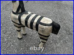 Vintage Primitive Hand Carved Wooden Folk Art Zebra Plant Stand Sculpture