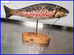 Vintage Randy Hofman Signed Folk Art Hand Carved Wooden Rainbow Trout Fish