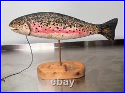 Vintage Randy Hofman Signed Folk Art Hand Carved Wooden Rainbow Trout Fish