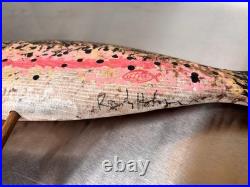 Vintage Randy Hofman Signed Folk Art Hand Carved Wooden Rainbow Trout Fish