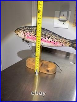 Vintage Randy Hofman Signed Folk Art Hand Carved Wooden Rainbow Trout Fish