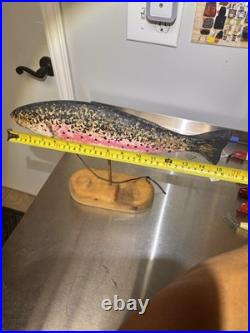 Vintage Randy Hofman Signed Folk Art Hand Carved Wooden Rainbow Trout Fish