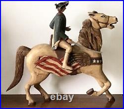 Vintage Revolutionary War Soldier on? Horse Hand Carved Wood Folk Art Sculpture