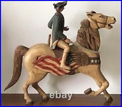 Vintage Revolutionary War Soldier on? Horse Hand Carved Wood Folk Art Sculpture