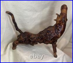 Vintage Root Burl Wood Carving Horned Animal Spirit Folk Art Sculpture Rustic PN