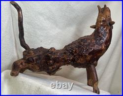 Vintage Root Burl Wood Carving Horned Animal Spirit Folk Art Sculpture Rustic PN