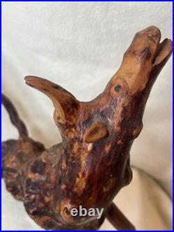 Vintage Root Burl Wood Carving Horned Animal Spirit Folk Art Sculpture Rustic PN