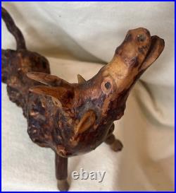 Vintage Root Burl Wood Carving Horned Animal Spirit Folk Art Sculpture Rustic PN