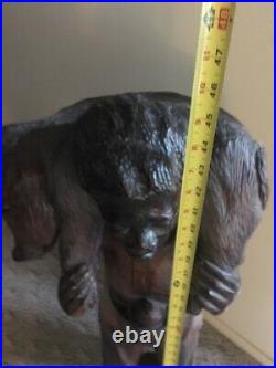 Vintage SIGND Quality Haitian LRG Hand Carved Wood Sculpture Statue FARMER & PIG