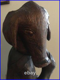 Vintage SIGND Quality Haitian LRG Hand Carved Wood Sculpture Statue FARMER & PIG