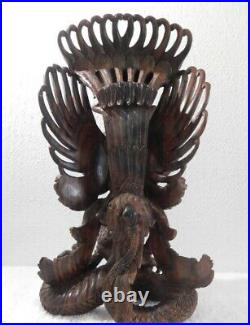 Vintage Signed Bali Wood Carving Vishnu Riding Garuda Naga Pita Maha Art Society