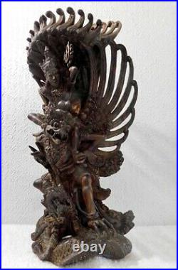 Vintage Signed Bali Wood Carving Vishnu Riding Garuda Naga Pita Maha Art Society