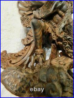 Vintage Signed Bali Wood Carving Vishnu Riding Garuda Naga Pita Maha Art Society