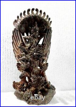 Vintage Signed Bali Wood Carving Vishnu Riding Garuda Naga Pita Maha Art Society