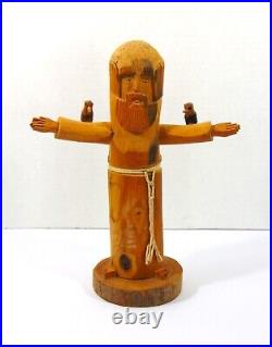 Vintage St. Francis of Assisi Hand Carved Wooden Sculpture Ben Ortega Signed 10H