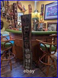 Vintage TIKI Bar Hawaiian Polynesian Wood Sculpture Statue, 1950s Totem Pole