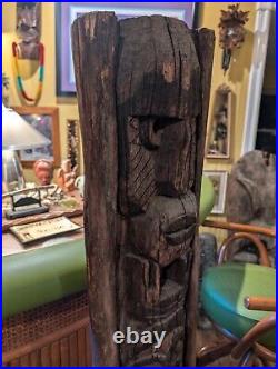 Vintage TIKI Bar Hawaiian Polynesian Wood Sculpture Statue, 1950s Totem Pole