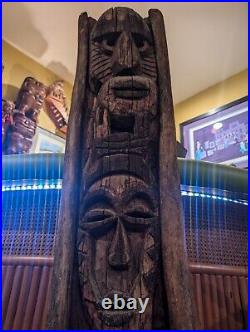 Vintage TIKI Bar Hawaiian Polynesian Wood Sculpture Statue, 1950s Totem Pole