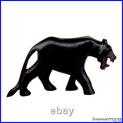 Vintage Traditional Black Panther Wood Carved Sculpture