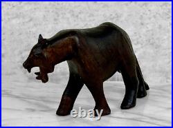Vintage Traditional Black Panther Wood Carved Sculpture