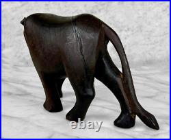 Vintage Traditional Black Panther Wood Carved Sculpture
