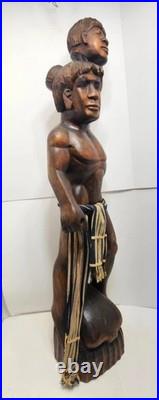 Vintage Tribal Headhunter Carved Wood Sculpture Severed Head in Hand 42 Tall Vintage Tribal Headhunter Carved Wood Sculpture Severed Head in Hand 42 Tall
