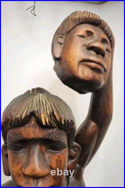 Vintage Tribal Headhunter Carved Wood Sculpture Severed Head in Hand 42 Tall Vintage Tribal Headhunter Carved Wood Sculpture Severed Head in Hand 42 Tall