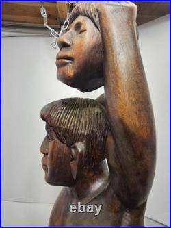 Vintage Tribal Headhunter Carved Wood Sculpture Severed Head in Hand 42 Tall Vintage Tribal Headhunter Carved Wood Sculpture Severed Head in Hand 42 Tall