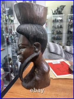 Vintage Tribal Warrior African Carved Statue Bust Heavy Wood