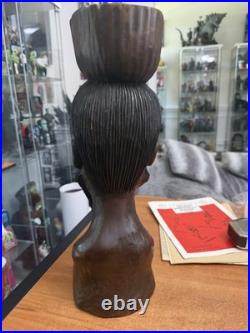 Vintage Tribal Warrior African Carved Statue Bust Heavy Wood