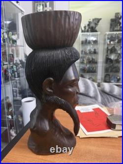 Vintage Tribal Warrior African Carved Statue Bust Heavy Wood