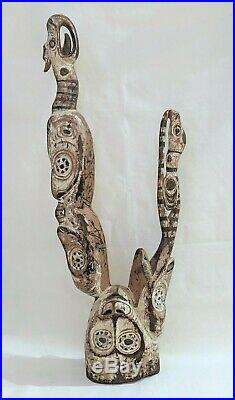 Vintage Two sided AFRICAN MASK TOTEM Wood CARVED Sculpture TRIBAL ART Statue