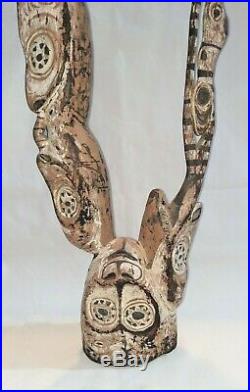 Vintage Two sided AFRICAN MASK TOTEM Wood CARVED Sculpture TRIBAL ART Statue