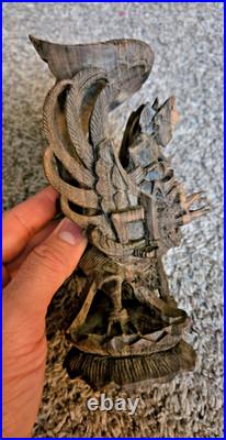 Vintage Vishnu Balinese Wood Art Sculpture Carving Signed Nyoman Seter Figure