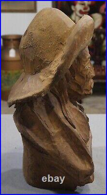 Vintage Wild Bill Hickock Folk Art Wooden Bust Carving