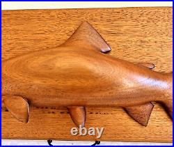 Vintage Wood Carved Fish Trout Wall Mounted Hand Signed Merriam 1977 RARE