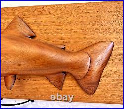 Vintage Wood Carved Fish Trout Wall Mounted Hand Signed Merriam 1977 RARE