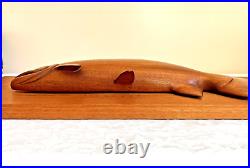 Vintage Wood Carved Fish Trout Wall Mounted Hand Signed Merriam 1977 RARE