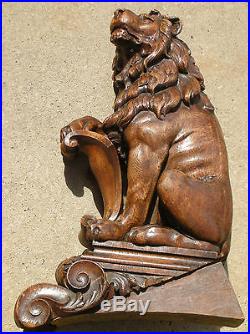 Vintage Wood Carved Lion Sculpture Decorative Fixture Stair Newel Post Finial