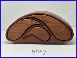 Vintage Wood Carved MCM Sculpture Wave Tsunami Modernist Trinket Jewelry Box