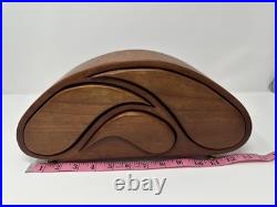 Vintage Wood Carved MCM Sculpture Wave Tsunami Modernist Trinket Jewelry Box