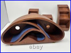 Vintage Wood Carved MCM Sculpture Wave Tsunami Modernist Trinket Jewelry Box