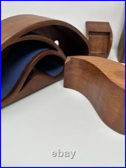 Vintage Wood Carved MCM Sculpture Wave Tsunami Modernist Trinket Jewelry Box