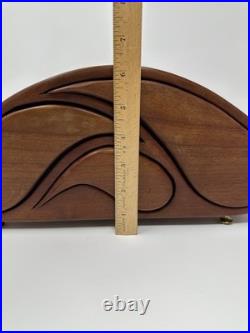 Vintage Wood Carved MCM Sculpture Wave Tsunami Modernist Trinket Jewelry Box