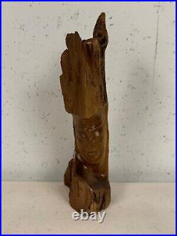 Vintage Wood Carved in Hawaii by Paul of Woman's Face Pemphis